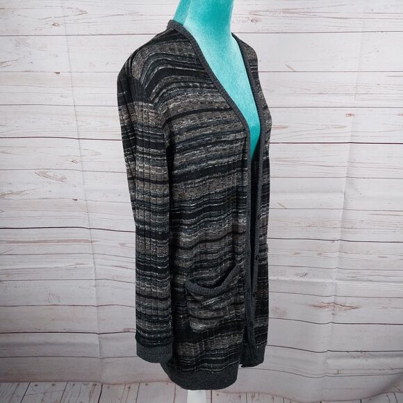 Miss Me Long Cardigan Womens M Pockets Button Up Long Sleeve Black Gray Expands - Picture 4 of 12